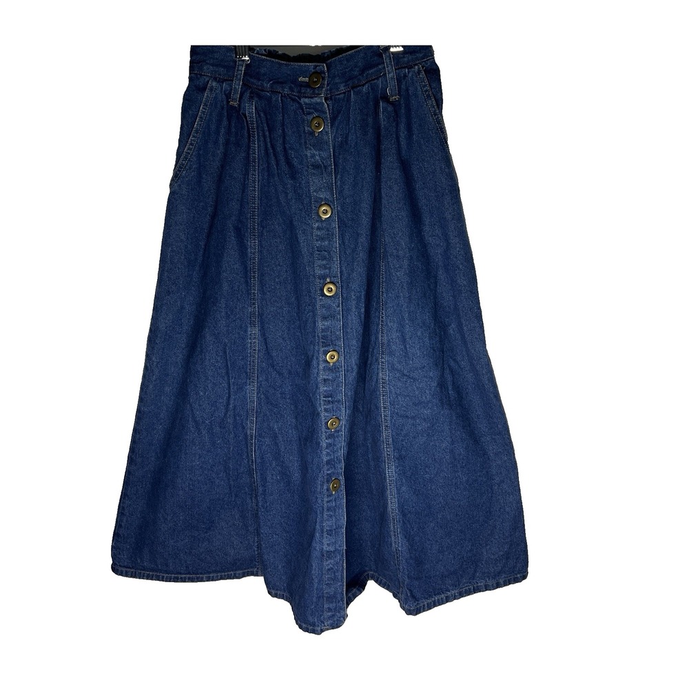Vtg Y2K Blue Jean Denim Button Stretch Maxi Skirt Women 8 Cottage‎ Boho Classic
